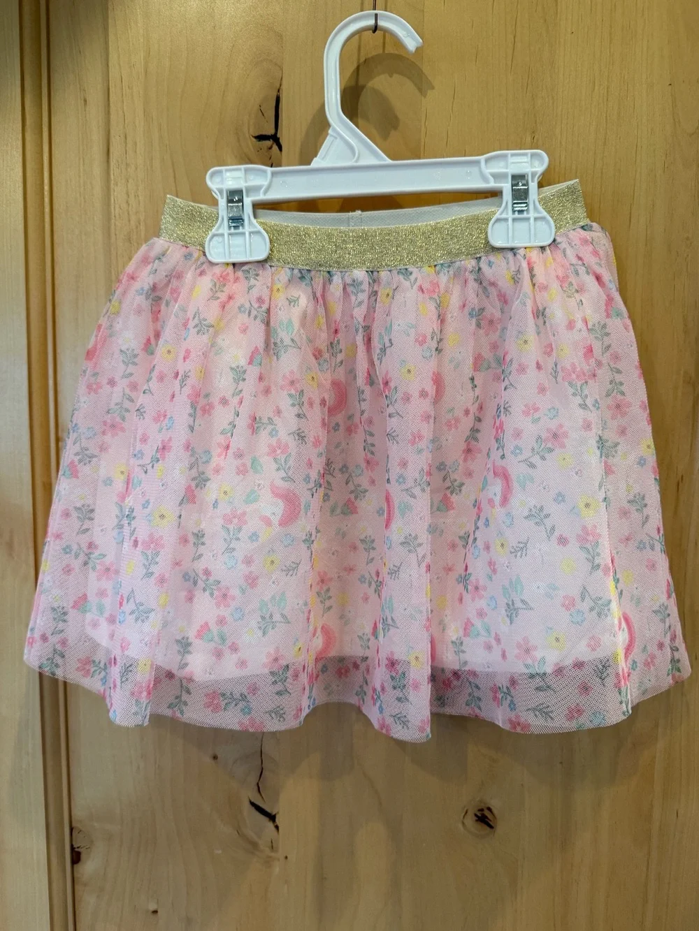 Carter’s Girls Pink Floral Tulle Skirt with Gold Waistband